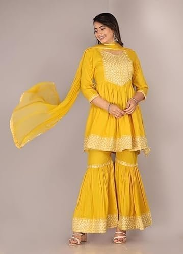 Women yellow printed kurta - Image 5