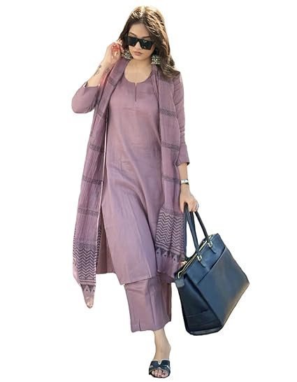 Rayon Blend Solid Straight Kurta with Pant & Dupatta