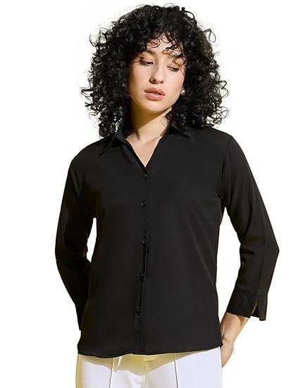Regular Fit Plain Crepe Women Official Formal Shirt - Image 2