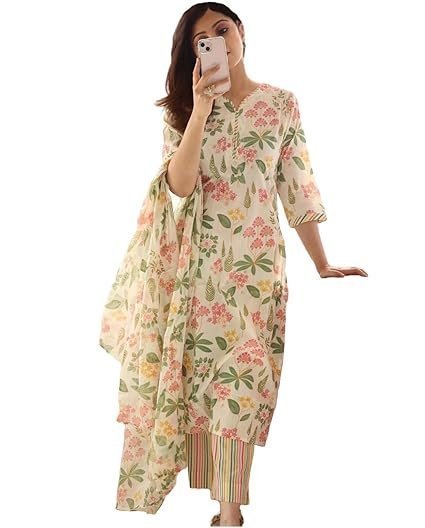 Rayon Blend Straight Printed Kurta with Pant & Dupatta