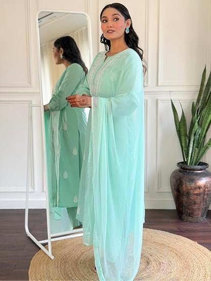 Cotton Embroidered Straight Kurta with Pant and Dupatta Sets (Available in Plus Size) (NX-631) - Image 4