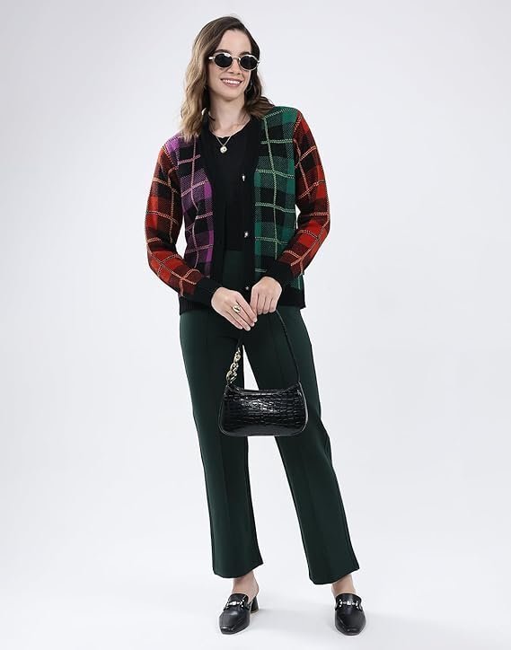 Women's Regular Fit Cardigan | Self Design Pattern | Button Closure with Full Sleeve V Neck Winter Cardigan for Womens - Image 4