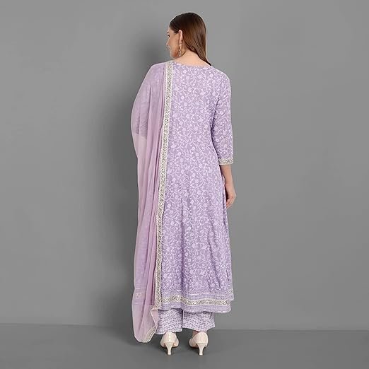 Women Rayon Anarkali Embroidered Printed Kurta Pant and Dupatta Set - Image 4