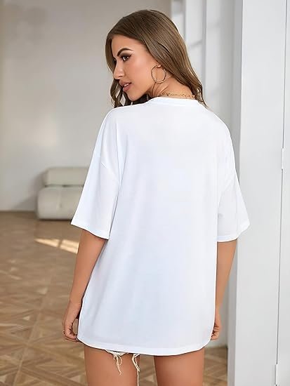 Women white printed oversized T-shirt - Image 4