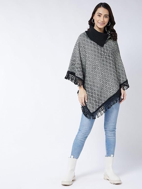Wool Blend Striped Poncho for Women for Winter - Image 5