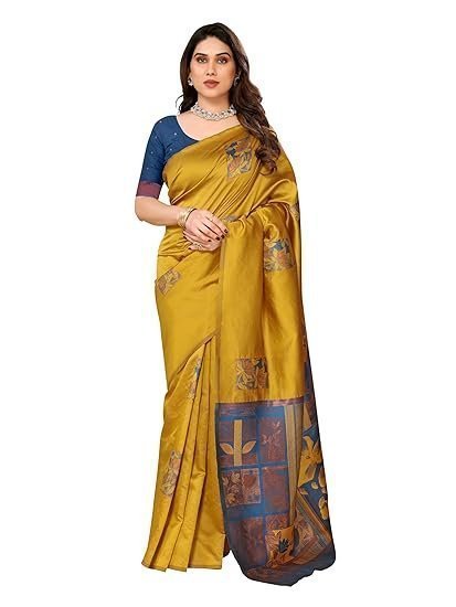 Kanjivaram Banarasi Soft Silk Saree With Unstitched Blouse Piece (Silk Box Flower)