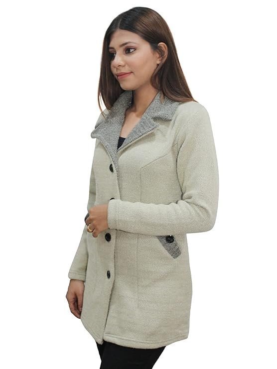 Womens Woollen Collared Coat Cardigan - Image 4