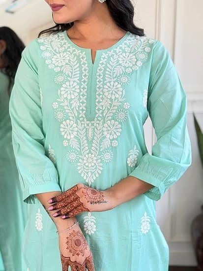 Cotton Embroidered Straight Kurta with Pant and Dupatta Sets (Available in Plus Size) (NX-631) - Image 2