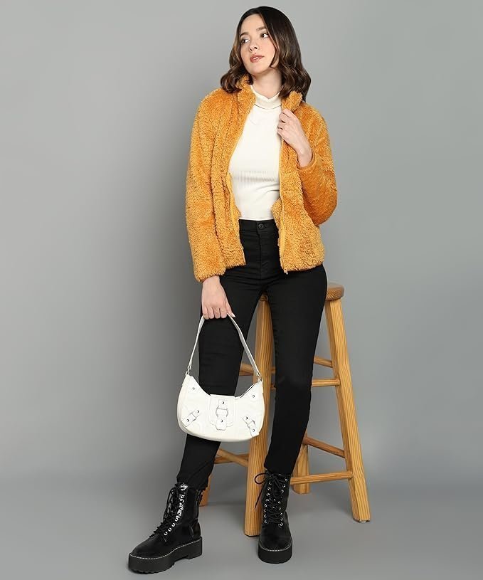 Fleece Mustard Yellow High Neck Sweatshirt - Image 5