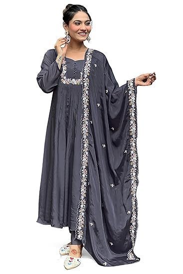 Women gray color kurta set | puja and office wear - Image 2