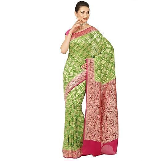 Silk Works Women's Green Pure Khaddi Saree