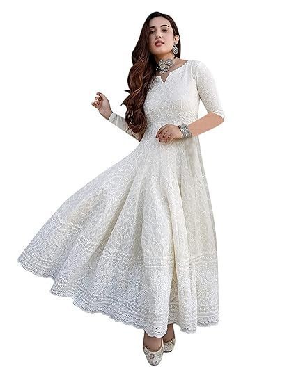 Cotton Straight Fit Straight Chikankari Long Kurti Gown