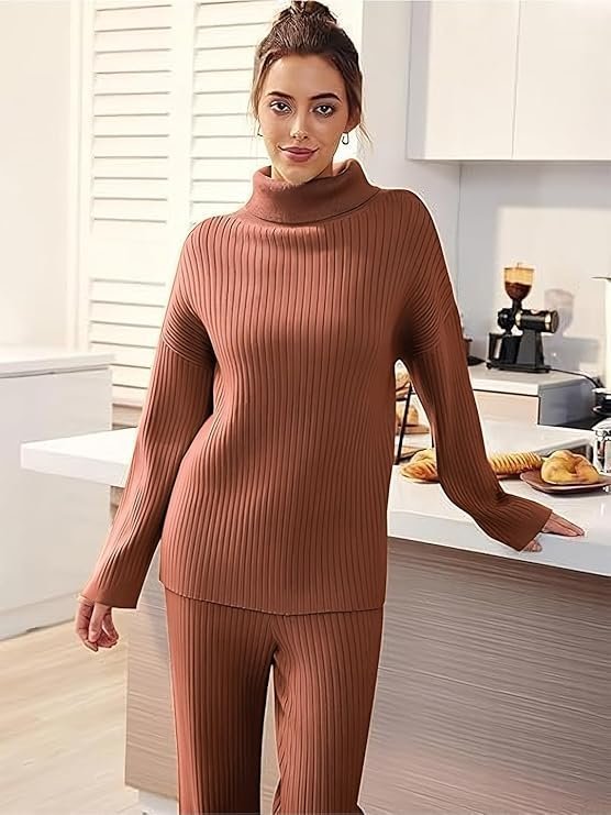 Women’s Winter Woolen Turtleneck Sweater with Pajama | Warm Winter Wear Cord Set | Woolen Tracksuit Loungewear Set - Image 3