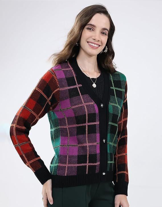 Women's Regular Fit Cardigan | Self Design Pattern | Button Closure with Full Sleeve V Neck Winter Cardigan for Womens - Image 6