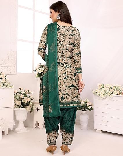 Printed Dress Material - Unstitched Crepe Fabric Kurti, Pants & Dupatta Set - Image 4