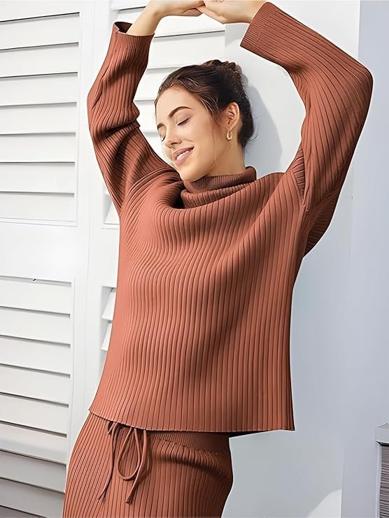 Women’s Winter Woolen Turtleneck Sweater with Pajama | Warm Winter Wear Cord Set | Woolen Tracksuit Loungewear Set - Image 4