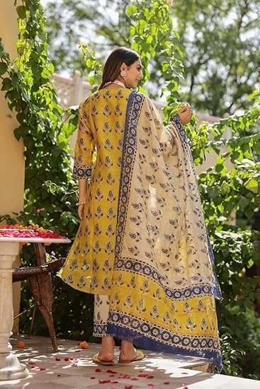 Women's Cotton Kurta Pant Set with Dupatta - Image 2