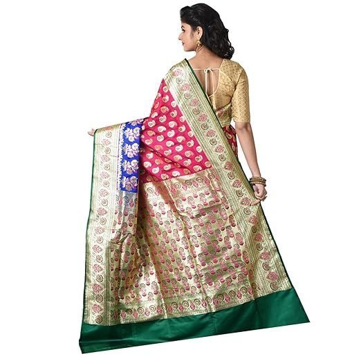 Pure Silk Minakari Banarasi Wedding Saree with bp (Pink, Blue) - Image 3