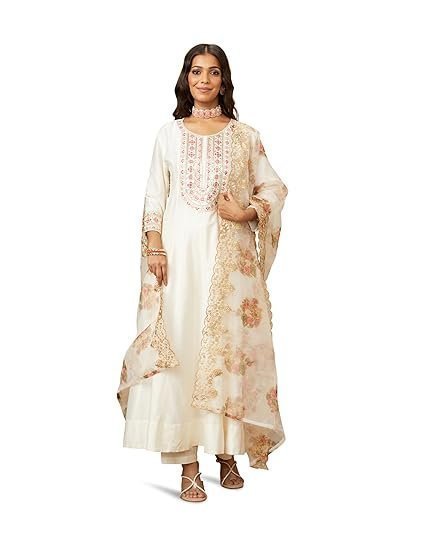 Women’s Premium Art Silk Off-White Embroidered Kurta Set with Matching Straight Pants and Elegant Dupatta – Festive & Party Wearr Ethnic Suit Ensemble - Image 6