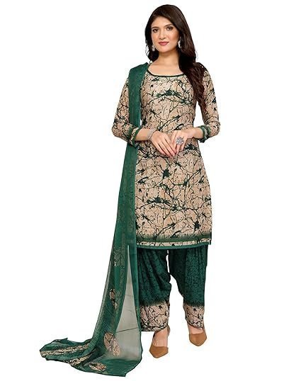 Printed Dress Material - Unstitched Crepe Fabric Kurti, Pants & Dupatta Set - Image 2