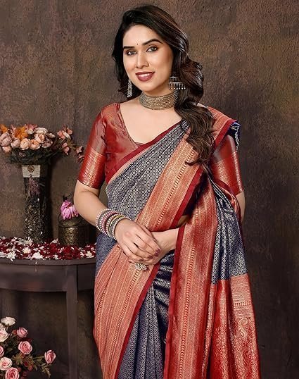 Banarasi Kanjivaram Art Silk Saree with Blouse Material - Image 5
