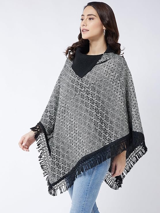 Wool Blend Striped Poncho for Women for Winter - Image 4