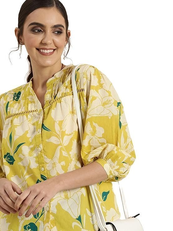 Women Cotton Floral Regular Fit Tunic Shirt