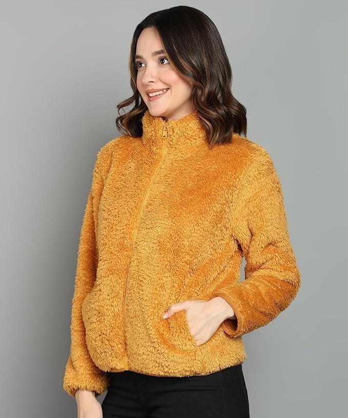 Fleece Mustard Yellow High Neck Sweatshirt - Image 4