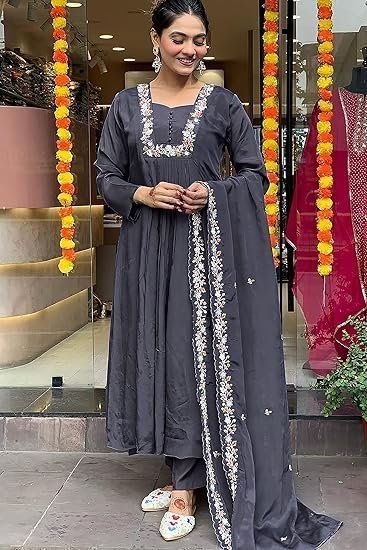 Women gray color kurta set | puja and office wear