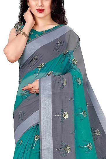 Woven Cotton Blend Saree With Blouse Piece - Image 5