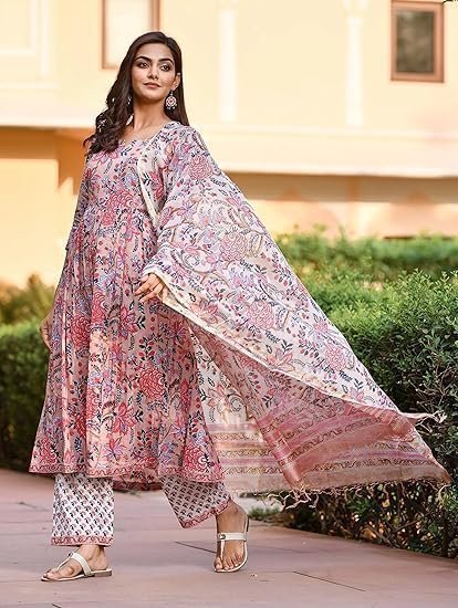 Viscose Floral Printed Kurta and Pant with Dupatta Set