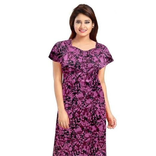 Cotton Nighty Full Length for Women, Printed Night Dress for Women- Free Size
