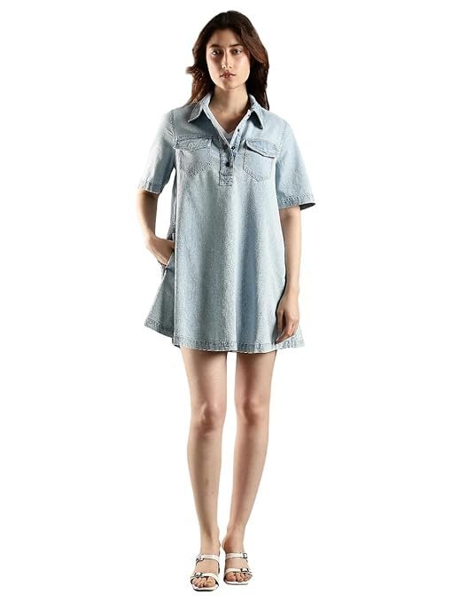 Cotton Spread Collar Denim Dress
