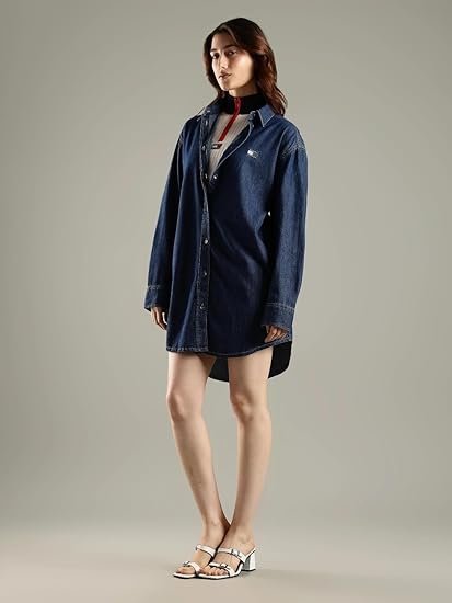Cotton Classic Collar Denim Dress - Image 2