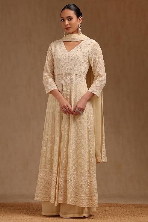 Womens Georgette Embroidered Suit Set With Sequins - Image 3